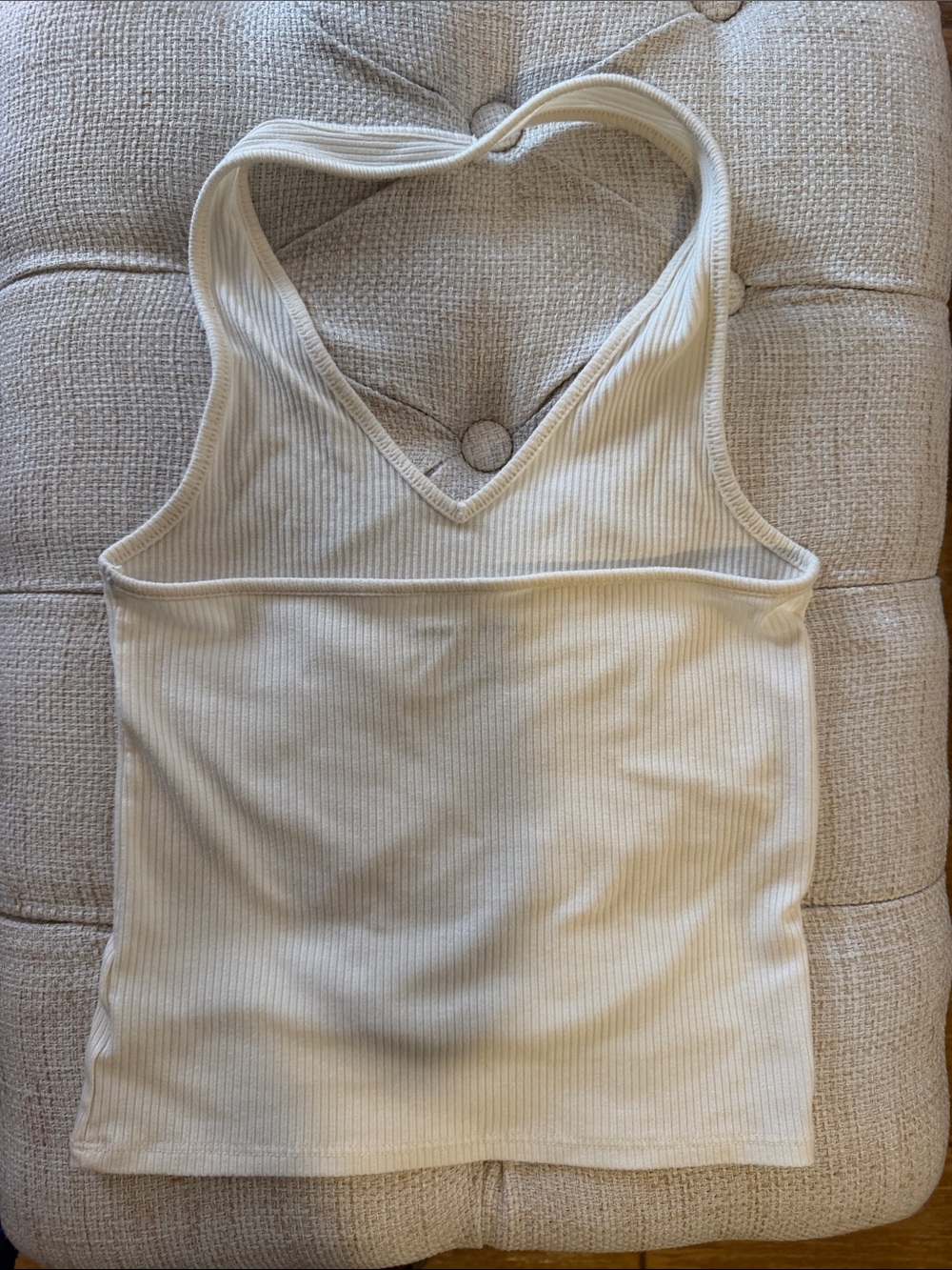 American Eagle Outfitters Ribbed V-Neck Tank - Cream Small - Picture 2 of 4